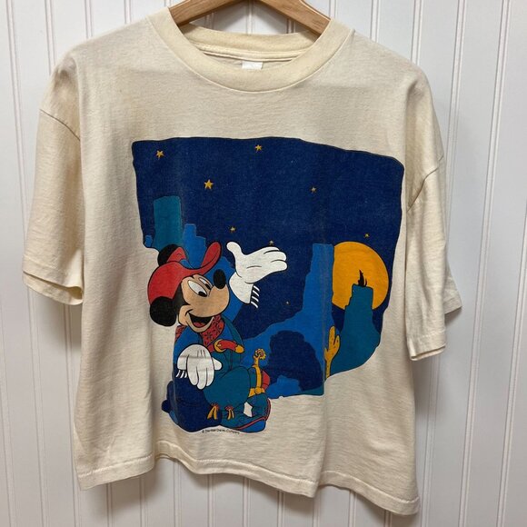 Disney Men's Mickey Mouse Graphic T Shirt Crew Neck Tee Cream Sz XL - Picture 1 of 6